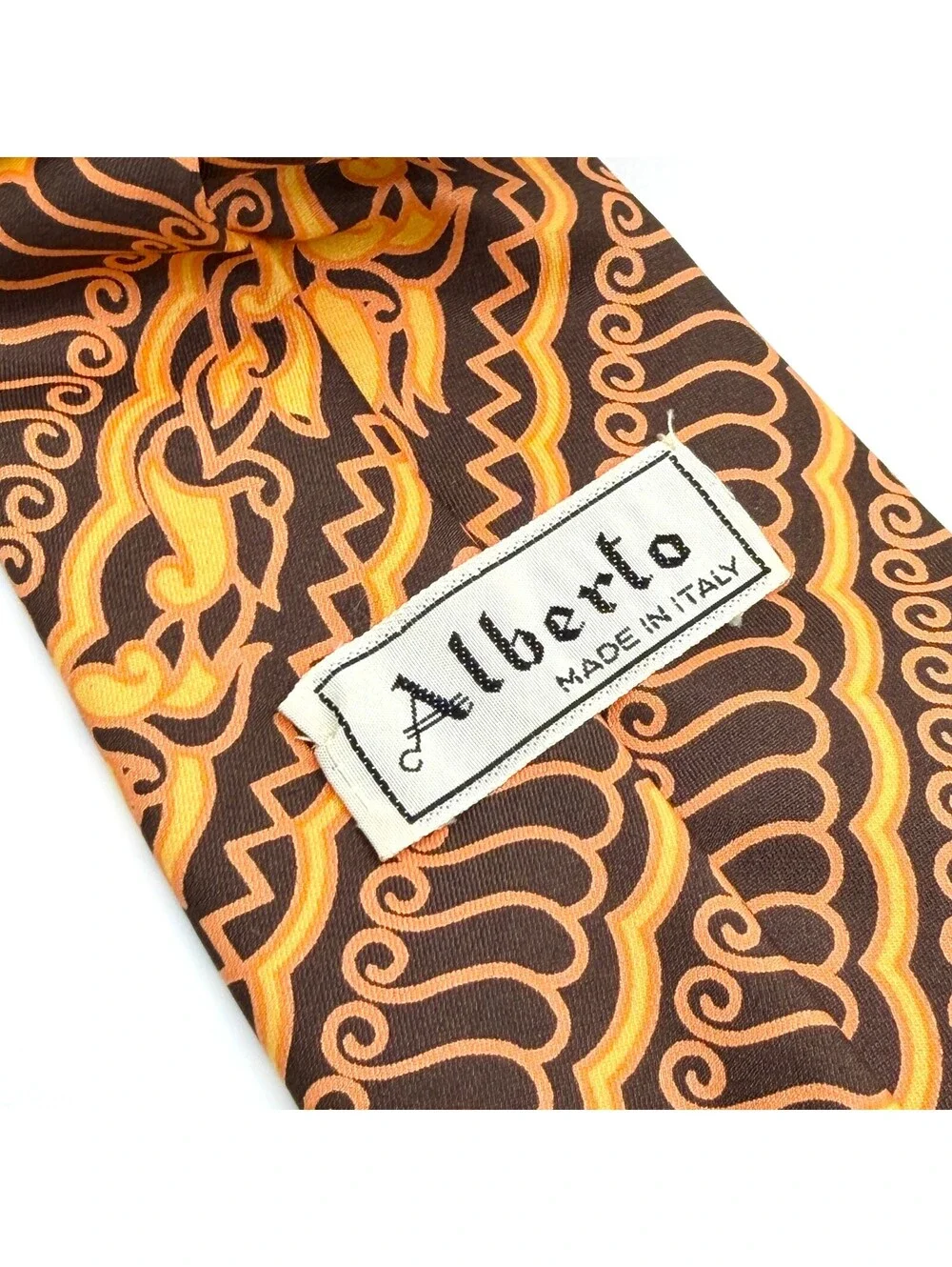 Vintage 70s Alberto Neon Orange Silk Psychedelic Swirl Tie